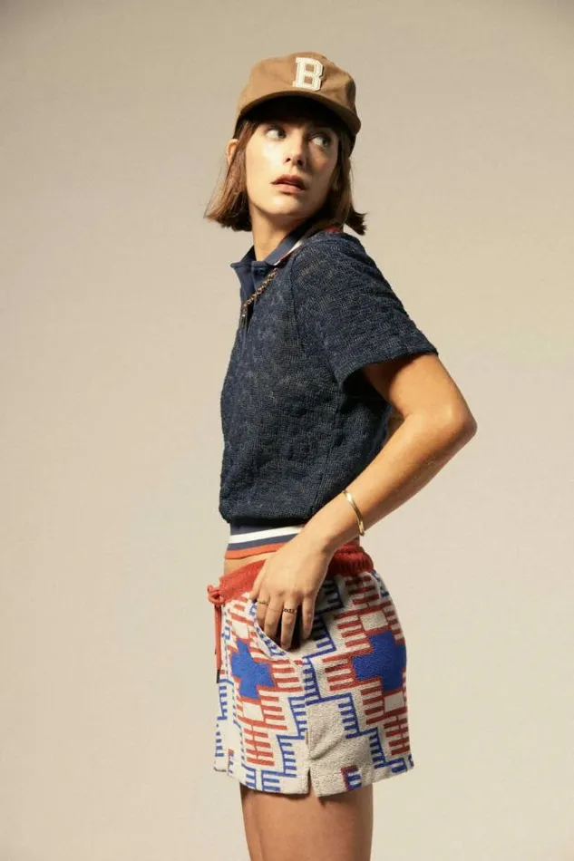 Women Retro Mesh SS Polo Washed Navy Brixton Tops