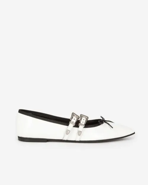 Women Sandals and Ballerinas The Kooples White Leather Flat Ballerinas White