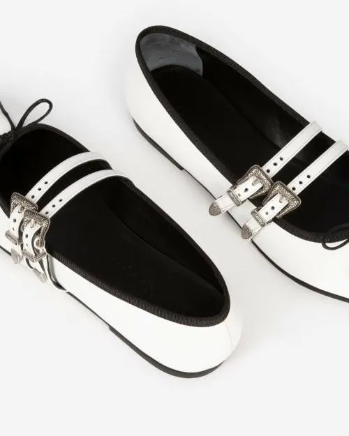 Women Sandals and Ballerinas The Kooples White Leather Flat Ballerinas White