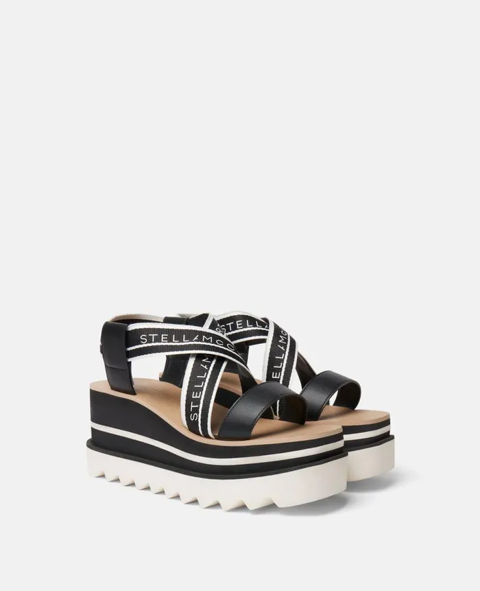 Women Sandals Stella McCartney SneakElyse Striped Platform Sandals Blackwhite