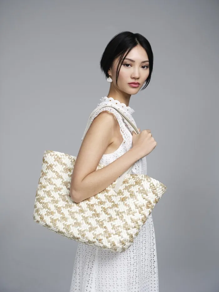 Women Sansa White And Natural Straw Basket Bag LKBennett Tote Bags