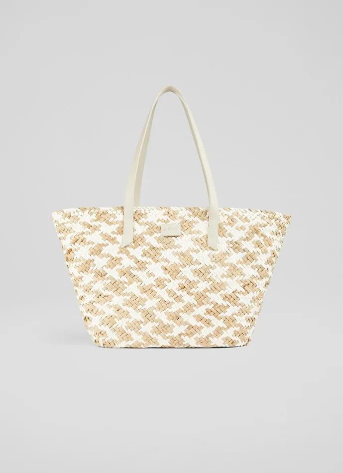 Women Sansa White And Natural Straw Basket Bag LKBennett Tote Bags Women Sansa White And Natural Straw Basket Bag LKBennett Tote Bags