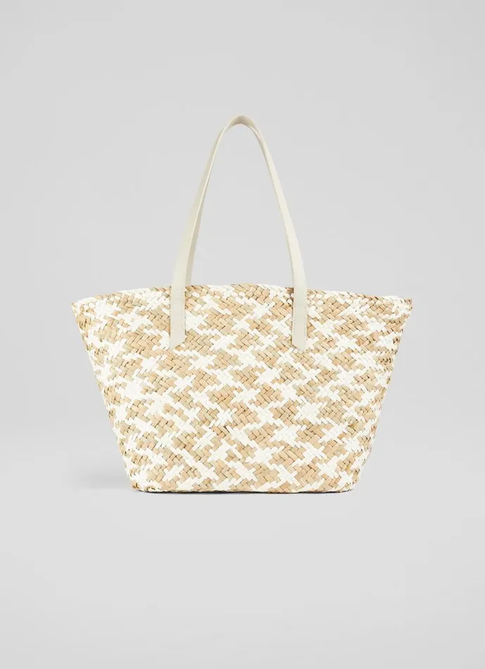 Women Sansa White And Natural Straw Basket Bag LKBennett Tote Bags Women Sansa White And Natural Straw Basket Bag LKBennett Tote Bags