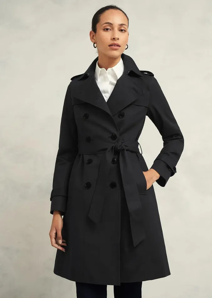 Women Saskia Shower Resistant Trench Coat Black Hobbs Coats and Jackets