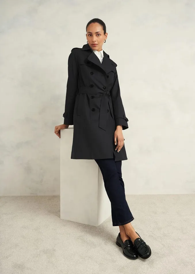 Women Saskia Shower Resistant Trench Coat Black Hobbs Coats and Jackets