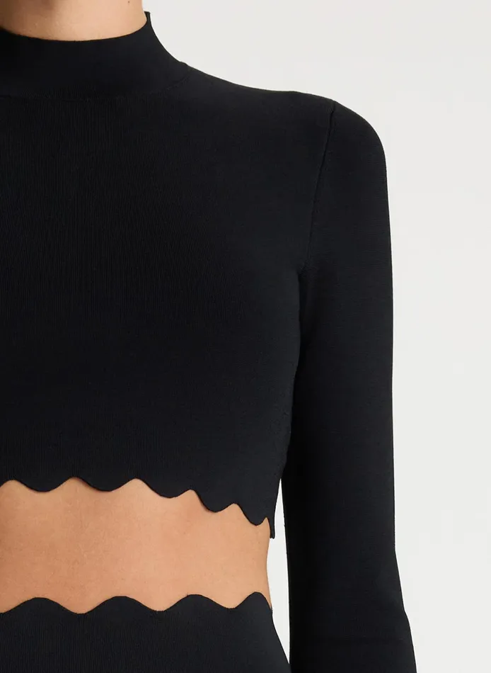 Women Sets ALC Bea Scalloped Knit Crop Top Black