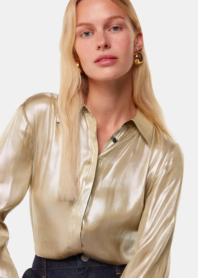 Women Shirts and Blouses Whistles Gold Lucie Metallic Shirt Women Shirts and Blouses Whistles Gold Lucie Metallic Shirt