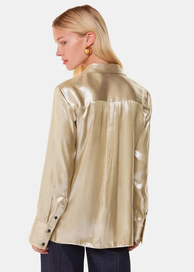 Women Shirts and Blouses Whistles Gold Lucie Metallic Shirt Women Shirts and Blouses Whistles Gold Lucie Metallic Shirt