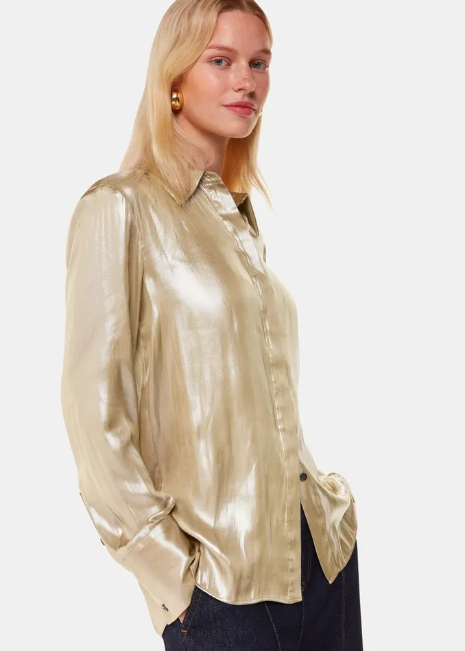 Women Shirts and Blouses Whistles Gold Lucie Metallic Shirt Women Shirts and Blouses Whistles Gold Lucie Metallic Shirt