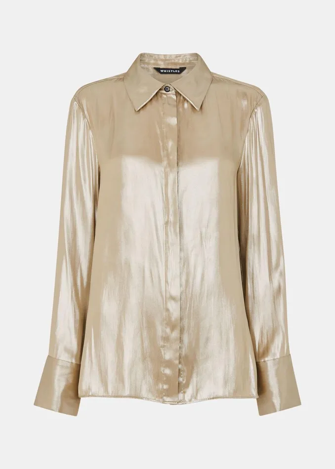 Women Shirts and Blouses Whistles Gold Lucie Metallic Shirt Women Shirts and Blouses Whistles Gold Lucie Metallic Shirt