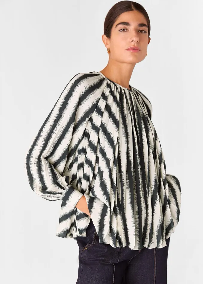 Women Shirts and Blouses Whistles Ivory Hazy Stripe Pleated Blouse