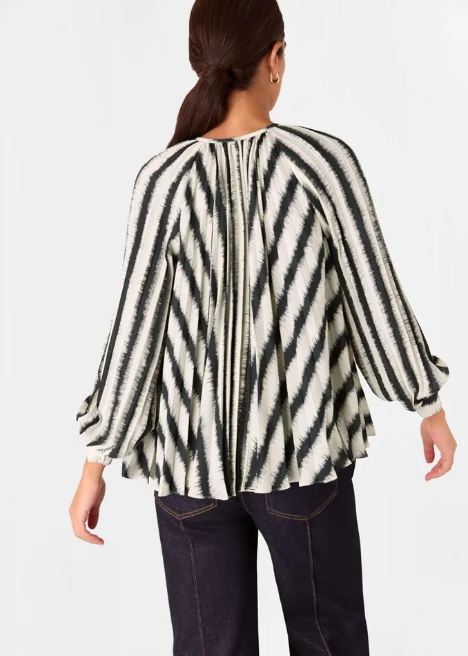 Women Shirts and Blouses Whistles Ivory Hazy Stripe Pleated Blouse