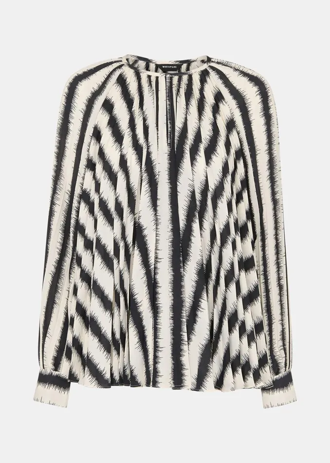 Women Shirts and Blouses Whistles Ivory Hazy Stripe Pleated Blouse