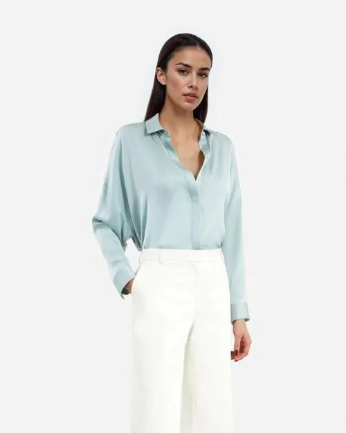 Women Shirts and Tops The Kooples Loose Fit Celadon Silk Shirt Bluegreen
