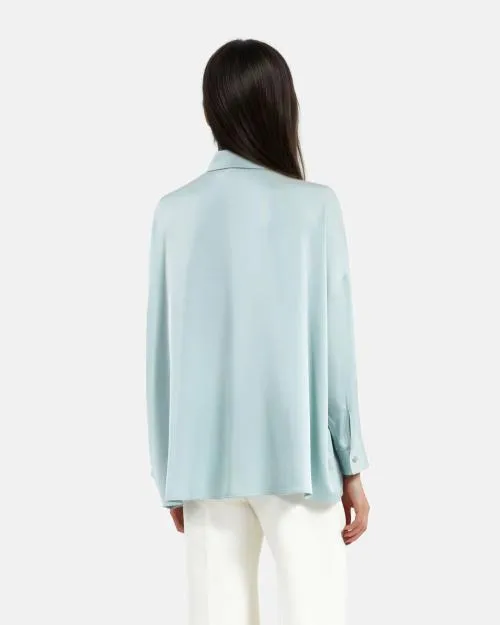 Women Shirts and Tops The Kooples Loose Fit Celadon Silk Shirt Bluegreen