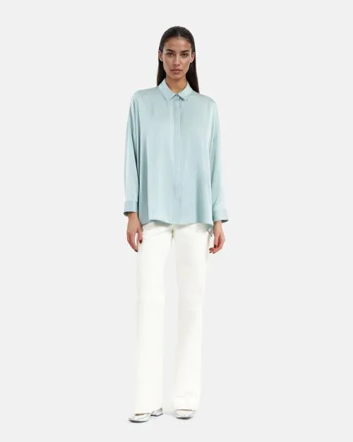 Women Shirts and Tops The Kooples Loose Fit Celadon Silk Shirt Bluegreen