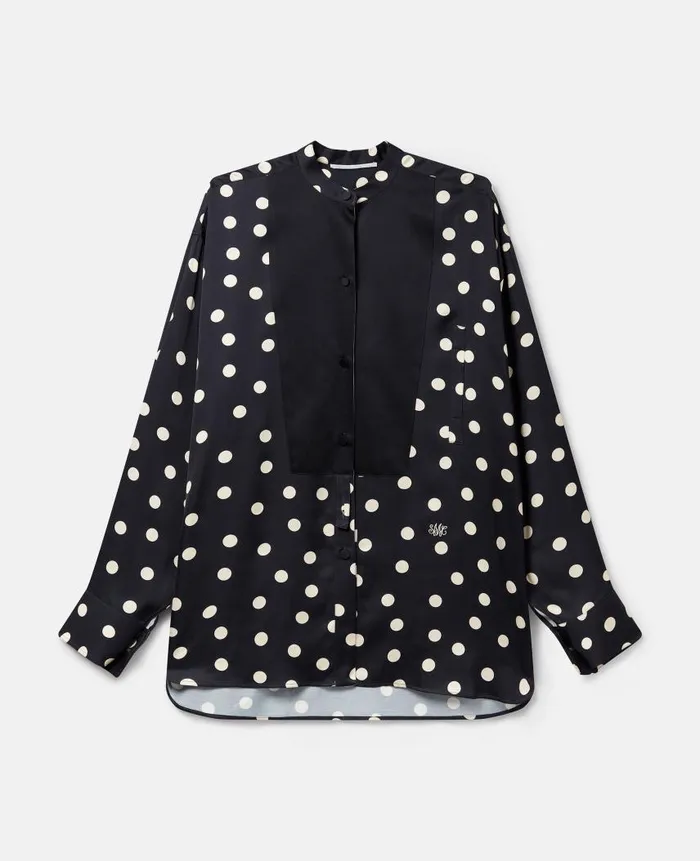 Women Shirts And Tops Stella McCartney Oversized Polka Dot Tuxedo Shirt Black With Cream Women Shirts And Tops Stella McCartney Oversized Polka Dot Tuxedo Shirt Black With Cream