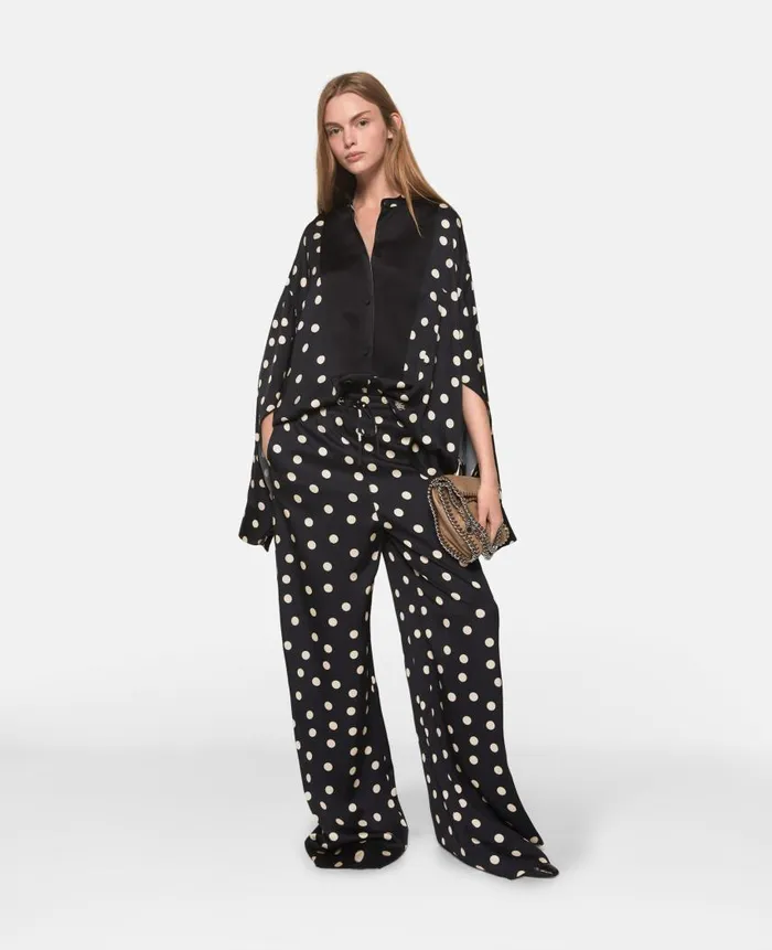 Women Shirts And Tops Stella McCartney Oversized Polka Dot Tuxedo Shirt Black With Cream
