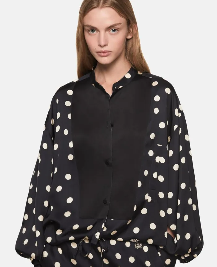 Women Shirts And Tops Stella McCartney Oversized Polka Dot Tuxedo Shirt Black With Cream