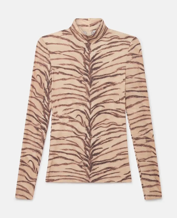 Women Shirts And Tops Stella McCartney Tiger Print HighNeck Top Natural Tiger Print Women Shirts And Tops Stella McCartney Tiger Print HighNeck Top Natural Tiger Print
