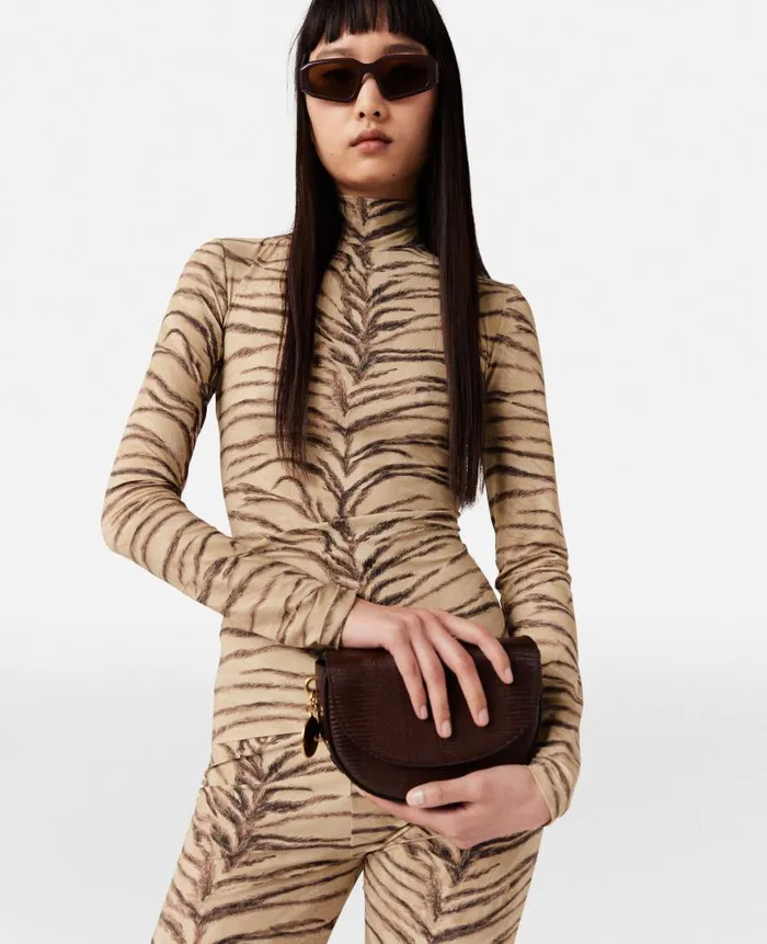 Women Shirts And Tops Stella McCartney Tiger Print HighNeck Top Natural Tiger Print