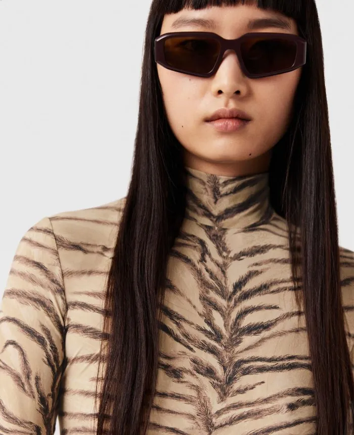 Women Shirts And Tops Stella McCartney Tiger Print HighNeck Top Natural Tiger Print