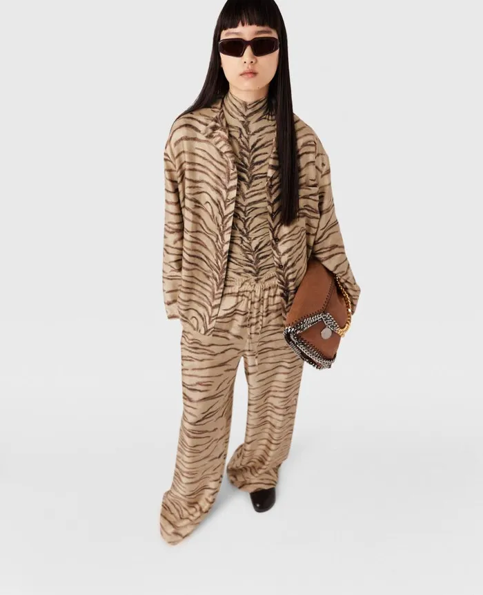 Women Shirts And Tops Stella McCartney Tiger Print HighNeck Top Natural Tiger Print
