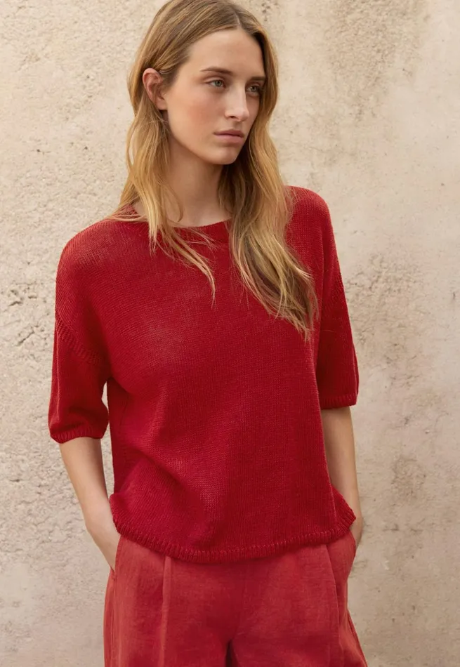 Women Shortsleeve Sweater Flame Red Poetry Fashion Sweaters