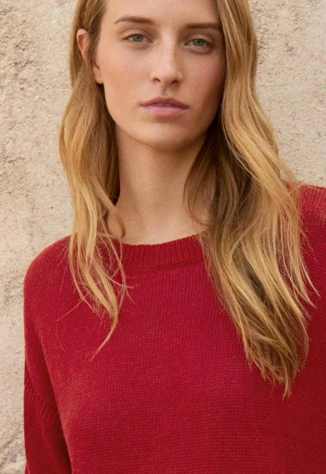 Women Shortsleeve Sweater Flame Red Poetry Fashion Sweaters