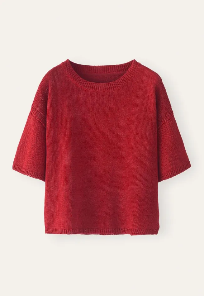 Women Shortsleeve Sweater Flame Red Poetry Fashion Sweaters