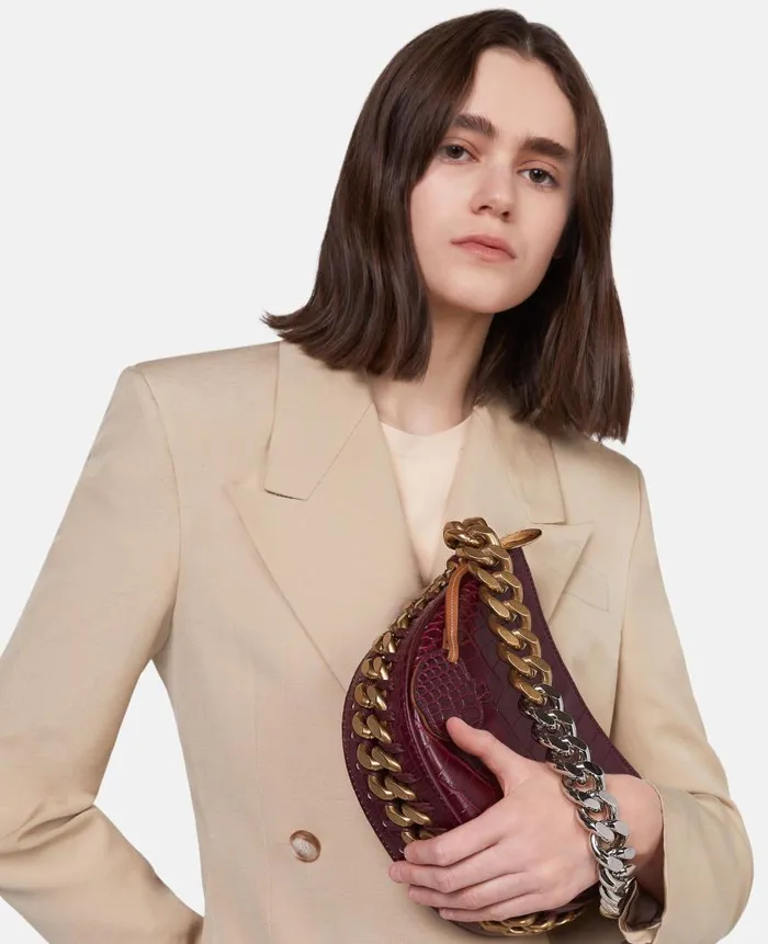 Women Shoulder Bags Stella McCartney Frayme CrocEffect Embossed Small Shoulder Bag Burgundy Women Shoulder Bags Stella McCartney Frayme CrocEffect Embossed Small Shoulder Bag Burgundy