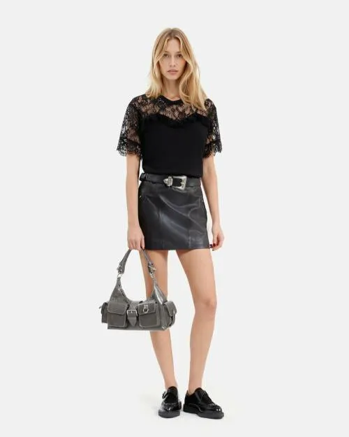 Women Shoulder Bags The Kooples Amelia Gray Leather Bag Grey