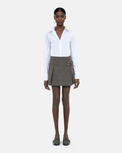 Women Skirts and Shorts The Kooples Prince Of Wales Short Pleated Wool Wrap Skirt Brown