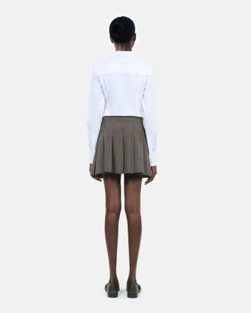 Women Skirts and Shorts The Kooples Prince Of Wales Short Pleated Wool Wrap Skirt Brown