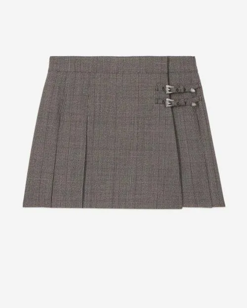 Women Skirts and Shorts The Kooples Prince Of Wales Short Pleated Wool Wrap Skirt Brown