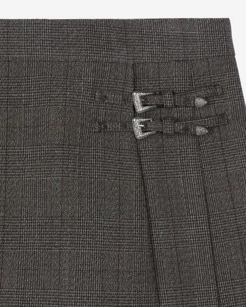 Women Skirts and Shorts The Kooples Prince Of Wales Short Pleated Wool Wrap Skirt Brown