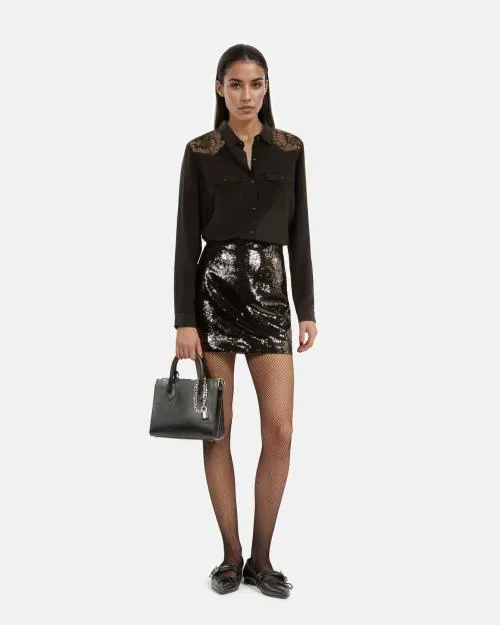 Women Skirts and Shorts The Kooples Short Black Sequin Skirt Black Stone