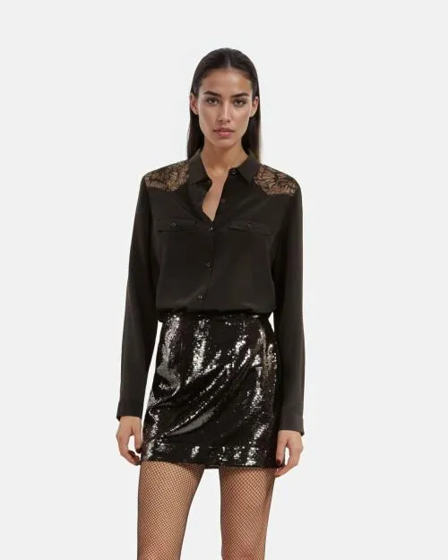 Women Skirts and Shorts The Kooples Short Black Sequin Skirt Black Stone