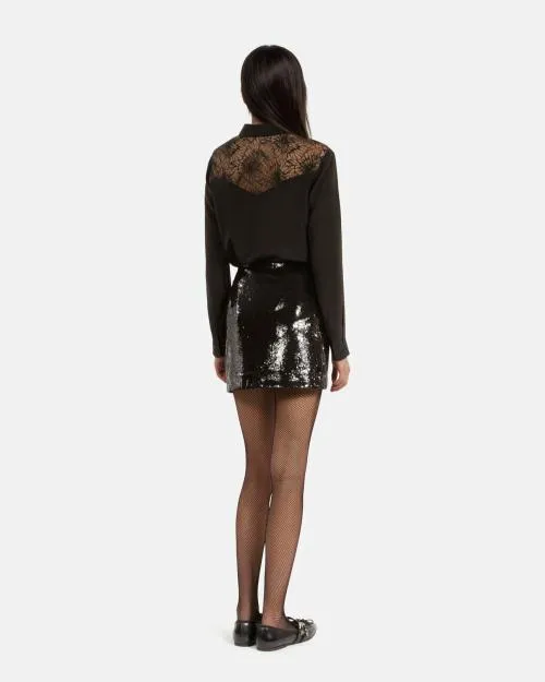 Women Skirts and Shorts The Kooples Short Black Sequin Skirt Black Stone