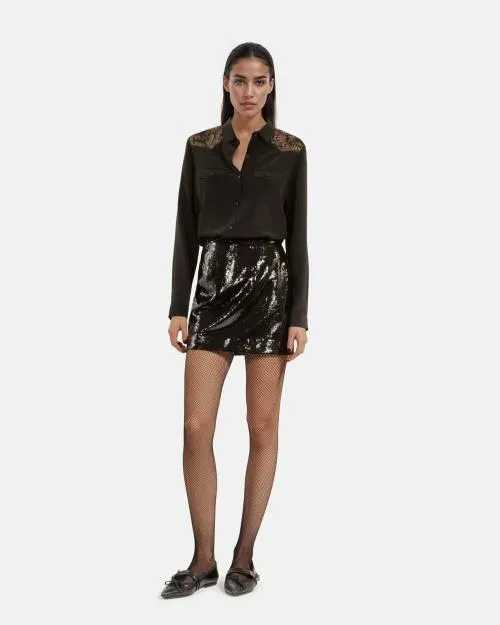 Women Skirts and Shorts The Kooples Short Black Sequin Skirt Black Stone