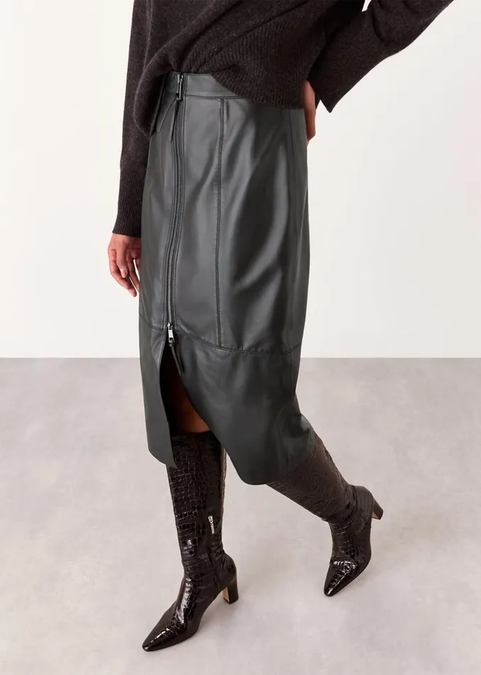 Women Skirts Whistles Black Zip Front Leather Pencil Skirt