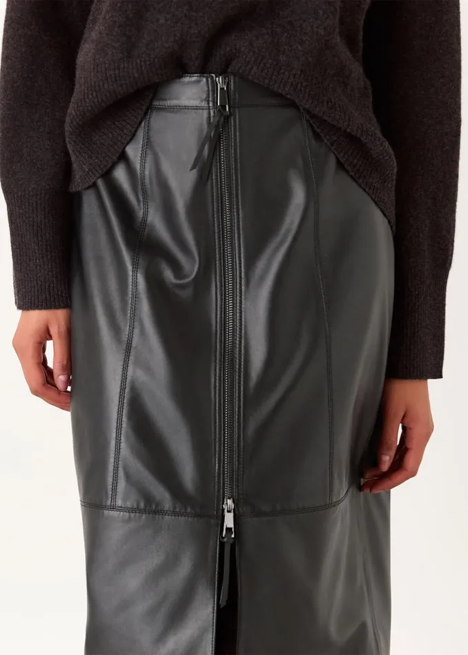 Women Skirts Whistles Black Zip Front Leather Pencil Skirt