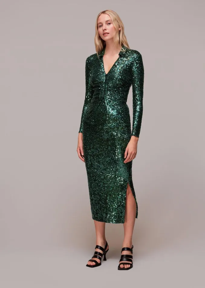 Women Skirts Whistles Dark Green Sequin Column Skirt
