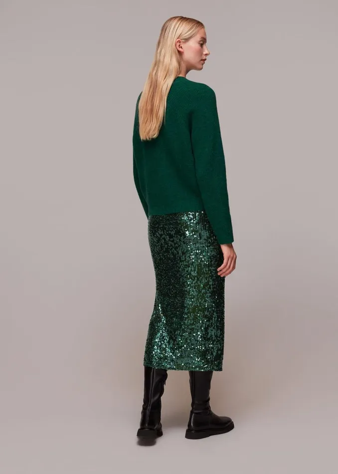 Women Skirts Whistles Dark Green Sequin Column Skirt