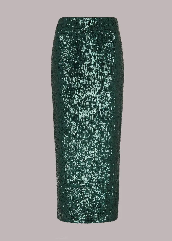 Women Skirts Whistles Dark Green Sequin Column Skirt