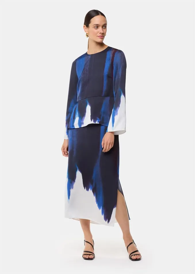Women Skirts Whistles Multicolour Ice Dye Print Midi Skirt