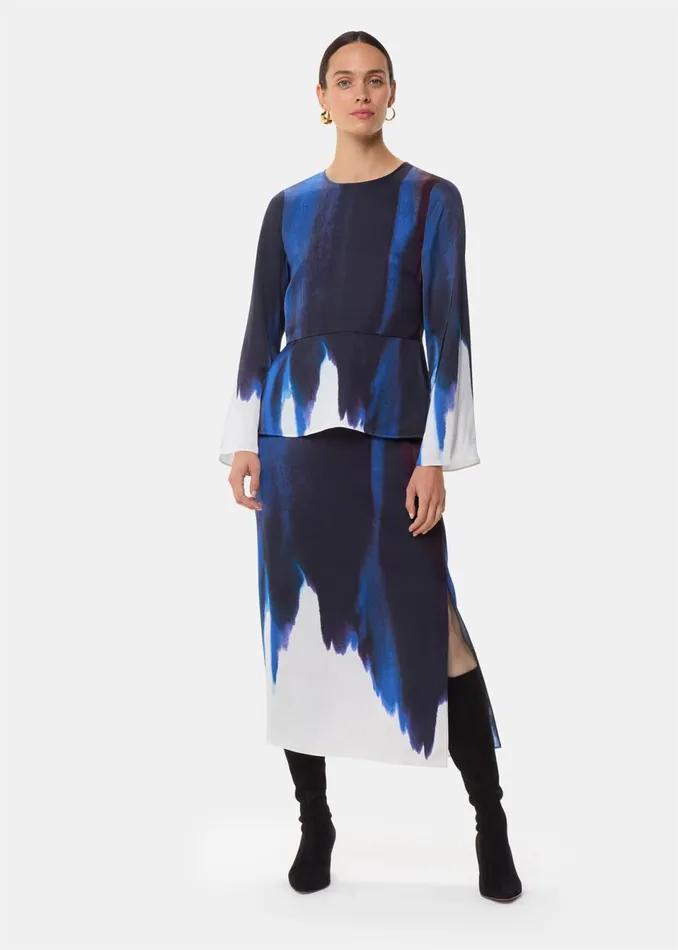 Women Skirts Whistles Multicolour Ice Dye Print Midi Skirt