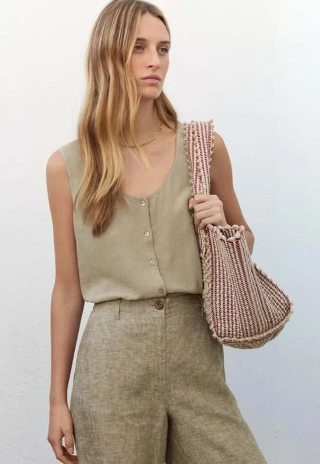 Women Sleeveless Top Dried Sage Poetry Fashion Shirts and Tunics