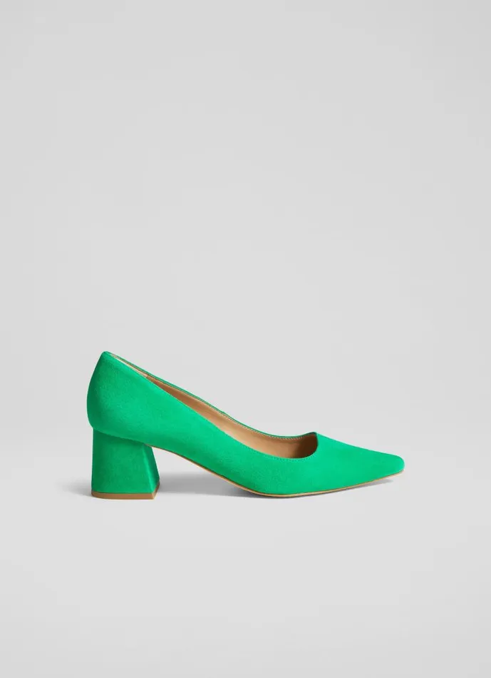 Women Sloane Green Suede Block Heel Courts Eden Green LKBennett Court Shoes