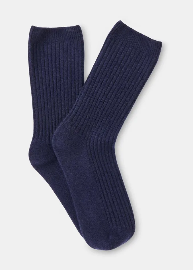 Women Socks and Tights Whistles Navy Cashmere Ribbed Socks